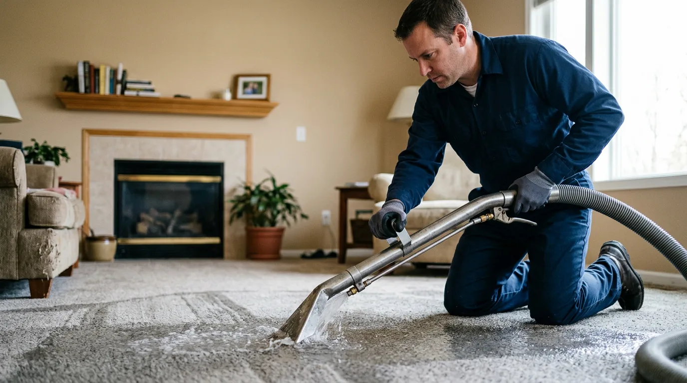 Water damage restoration technician working near Rhodelia, KY